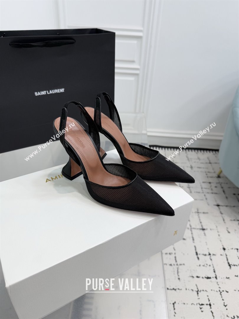 Amina Muaddi Holli Mesh Sling Back Pumps 9.5cm Heel Black 2025 (MD-25091115)