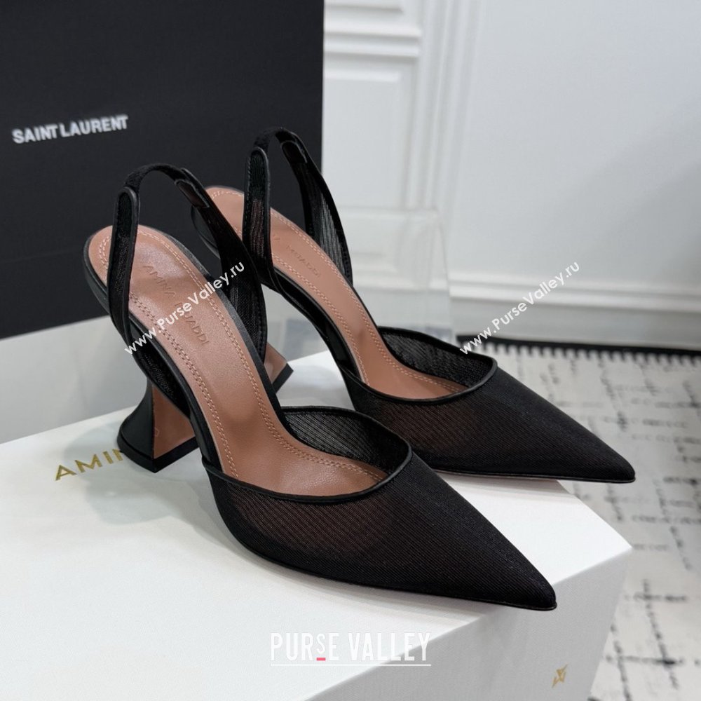 Amina Muaddi Holli Mesh Sling Back Pumps 9.5cm Heel Black 2025 (MD-25091115)