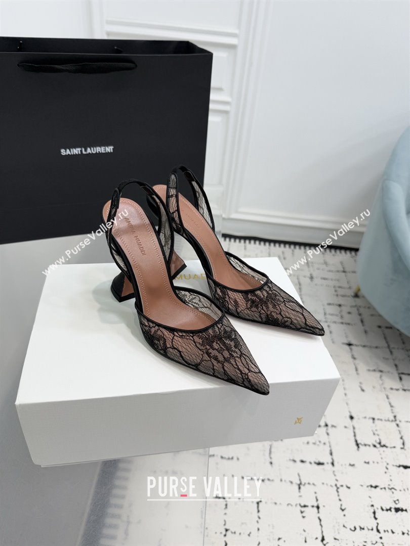 Amina Muaddi Holli Lace Sling Back Pumps 9.5cm Heel Black 2025 (MD-25091111)