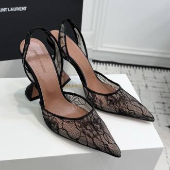 Amina Muaddi Holli Lace Sling Back Pumps 9.5cm Heel Black 2025 (MD-25091111)