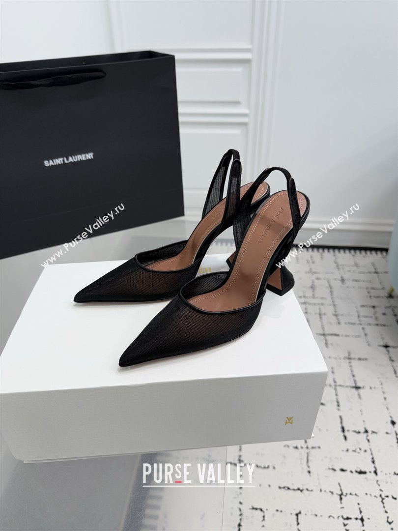 Amina Muaddi Holli Mesh Sling Back Pumps 9.5cm Heel Black 2025 (MD-25091115)