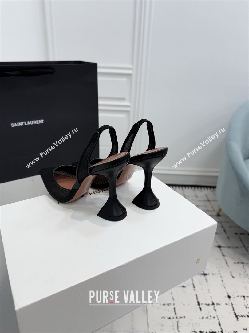Amina Muaddi Holli Mesh Sling Back Pumps 9.5cm Heel Black 2025 (MD-25091115)