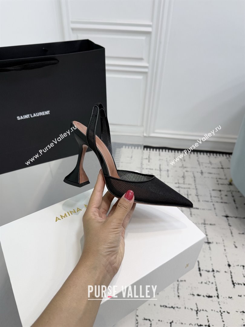 Amina Muaddi Holli Mesh Sling Back Pumps 9.5cm Heel Black 2025 (MD-25091115)