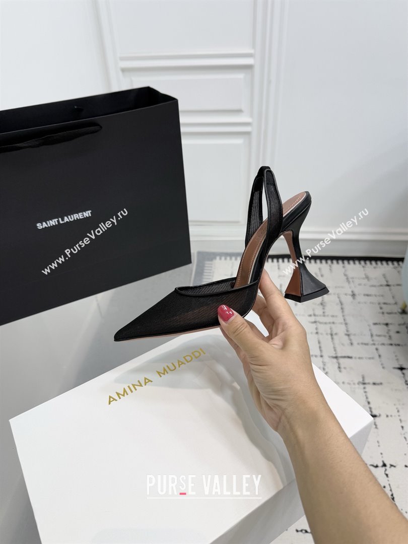 Amina Muaddi Holli Mesh Sling Back Pumps 9.5cm Heel Black 2025 (MD-25091115)
