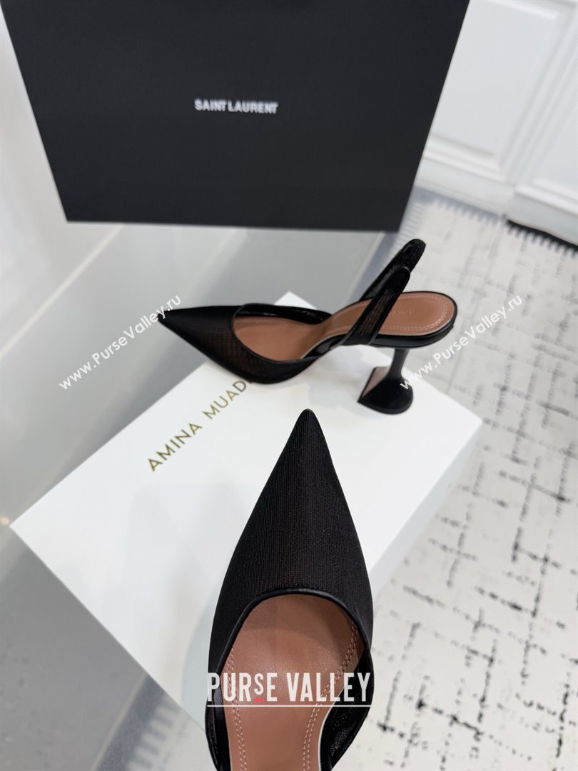 Amina Muaddi Holli Mesh Sling Back Pumps 9.5cm Heel Black 2025 (MD-25091115)