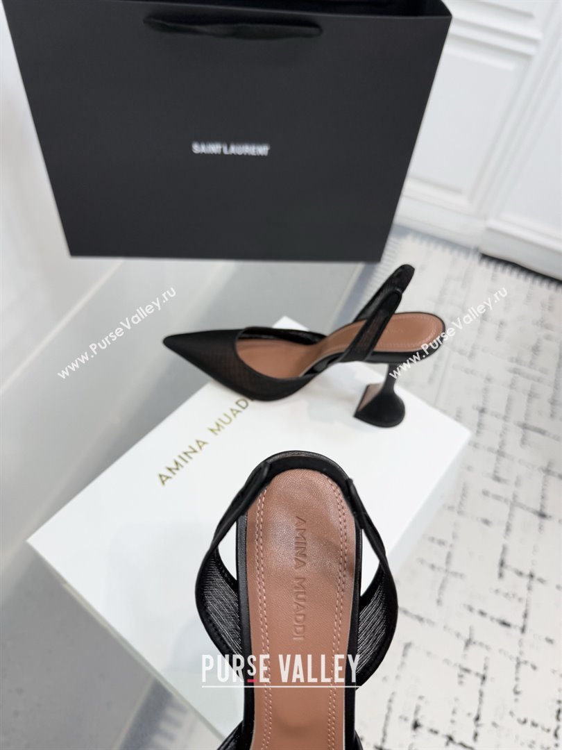 Amina Muaddi Holli Mesh Sling Back Pumps 9.5cm Heel Black 2025 (MD-25091115)