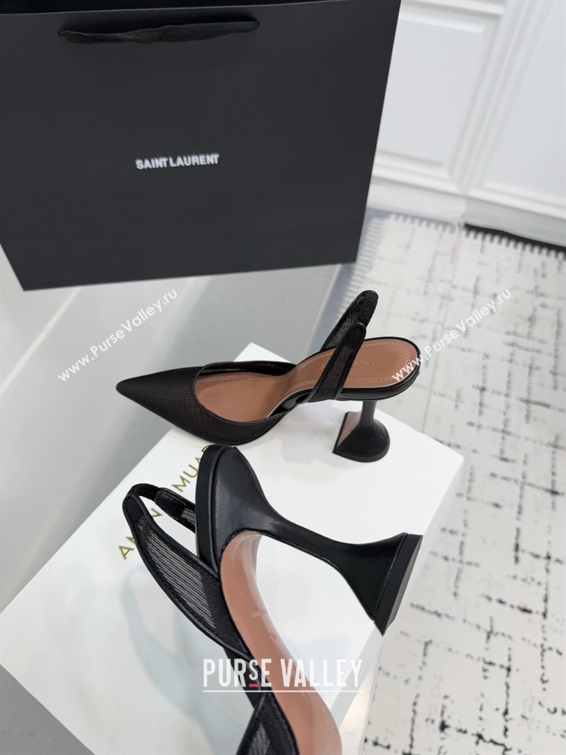 Amina Muaddi Holli Mesh Sling Back Pumps 9.5cm Heel Black 2025 (MD-25091115)