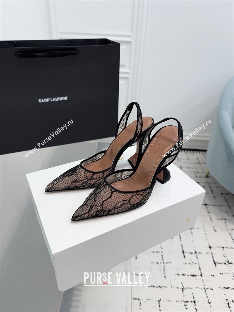 Amina Muaddi Holli Lace Sling Back Pumps 9.5cm Heel Black 2025 (MD-25091111)
