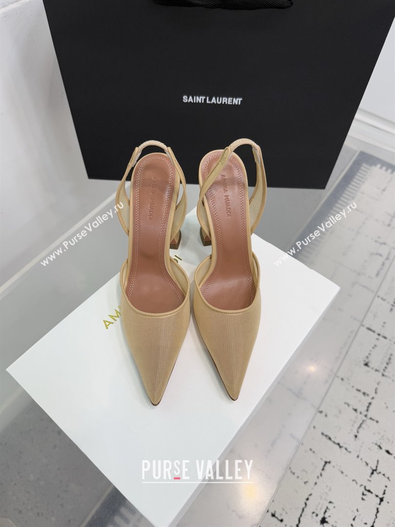 Amina Muaddi Holli Mesh Sling Back Pumps 9.5cm Heel Beige 2025 (MD-25091117)