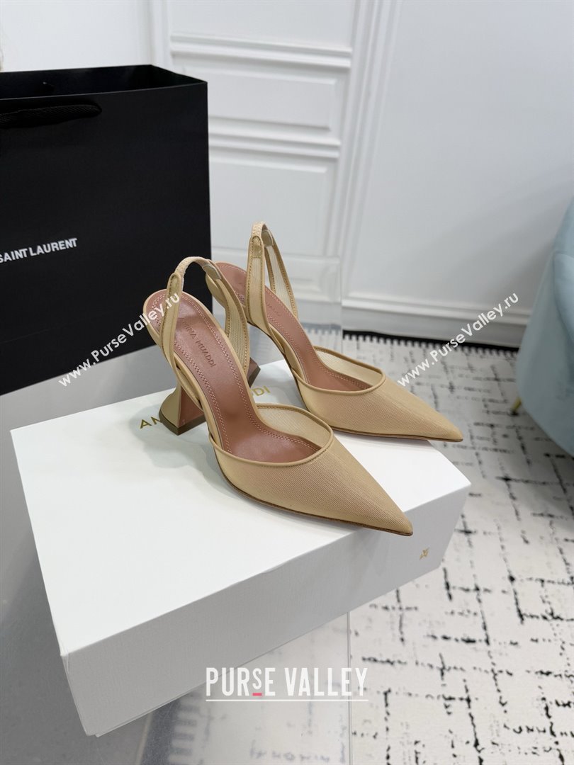 Amina Muaddi Holli Mesh Sling Back Pumps 9.5cm Heel Beige 2025 (MD-25091117)