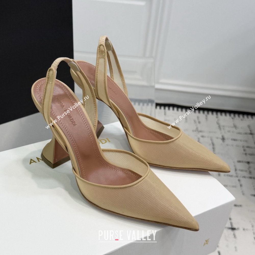 Amina Muaddi Holli Mesh Sling Back Pumps 9.5cm Heel Beige 2025 (MD-25091117)