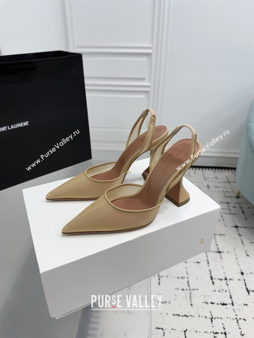 Amina Muaddi Holli Mesh Sling Back Pumps 9.5cm Heel Beige 2025 (MD-25091117)