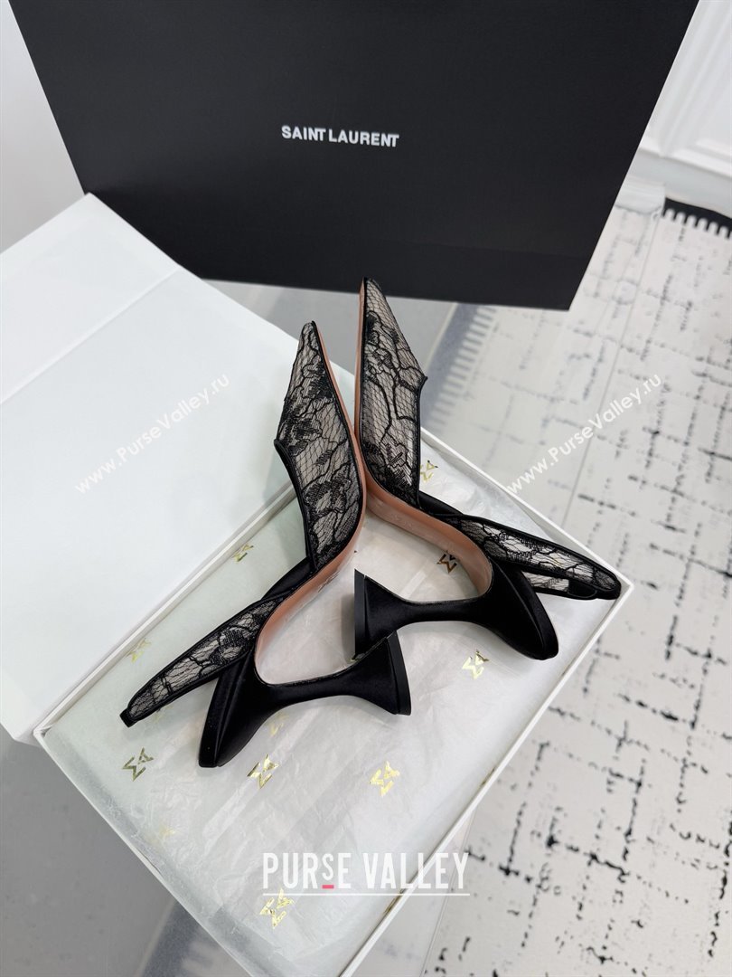 Amina Muaddi Holli Lace Sling Back Pumps 9.5cm Heel Black 2025 (MD-25091111)