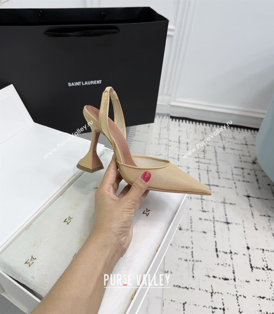 Amina Muaddi Holli Mesh Sling Back Pumps 9.5cm Heel Beige 2025 (MD-25091117)