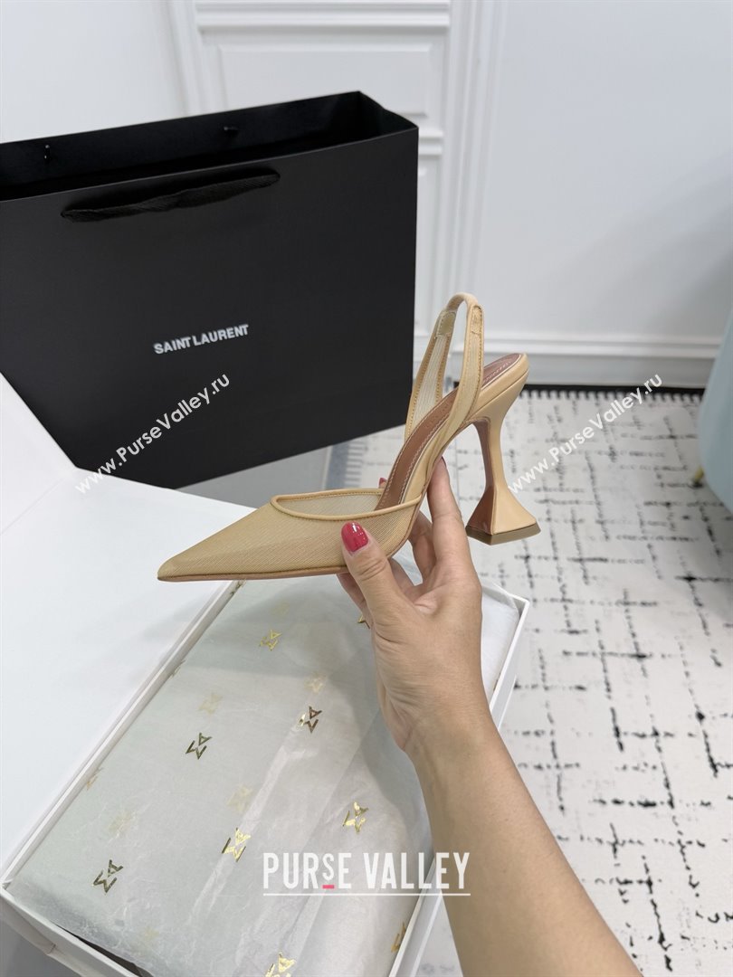 Amina Muaddi Holli Mesh Sling Back Pumps 9.5cm Heel Beige 2025 (MD-25091117)