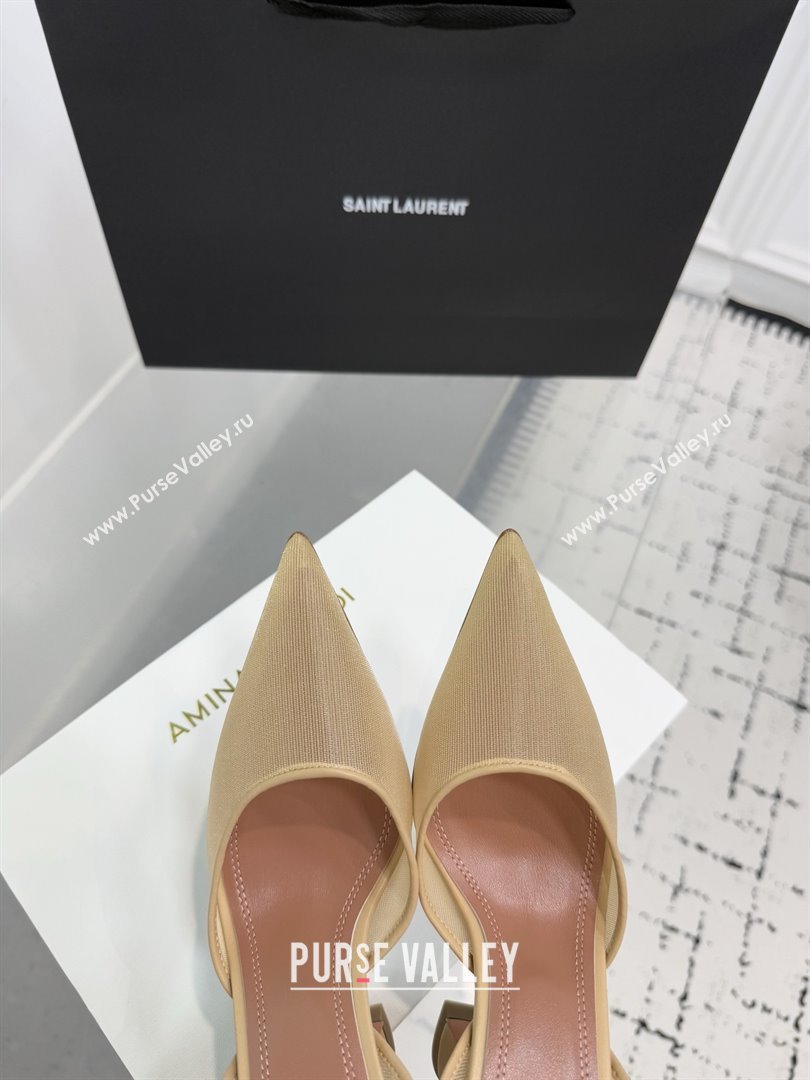 Amina Muaddi Holli Mesh Sling Back Pumps 9.5cm Heel Beige 2025 (MD-25091117)