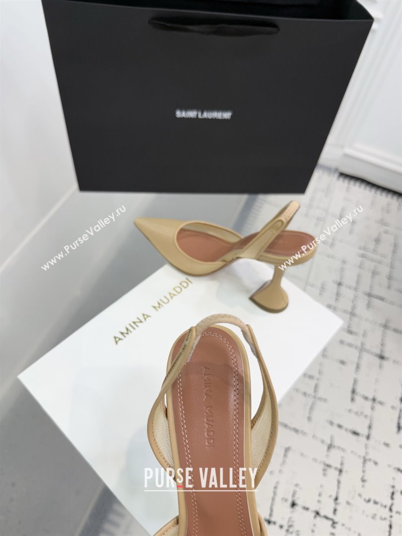 Amina Muaddi Holli Mesh Sling Back Pumps 9.5cm Heel Beige 2025 (MD-25091117)