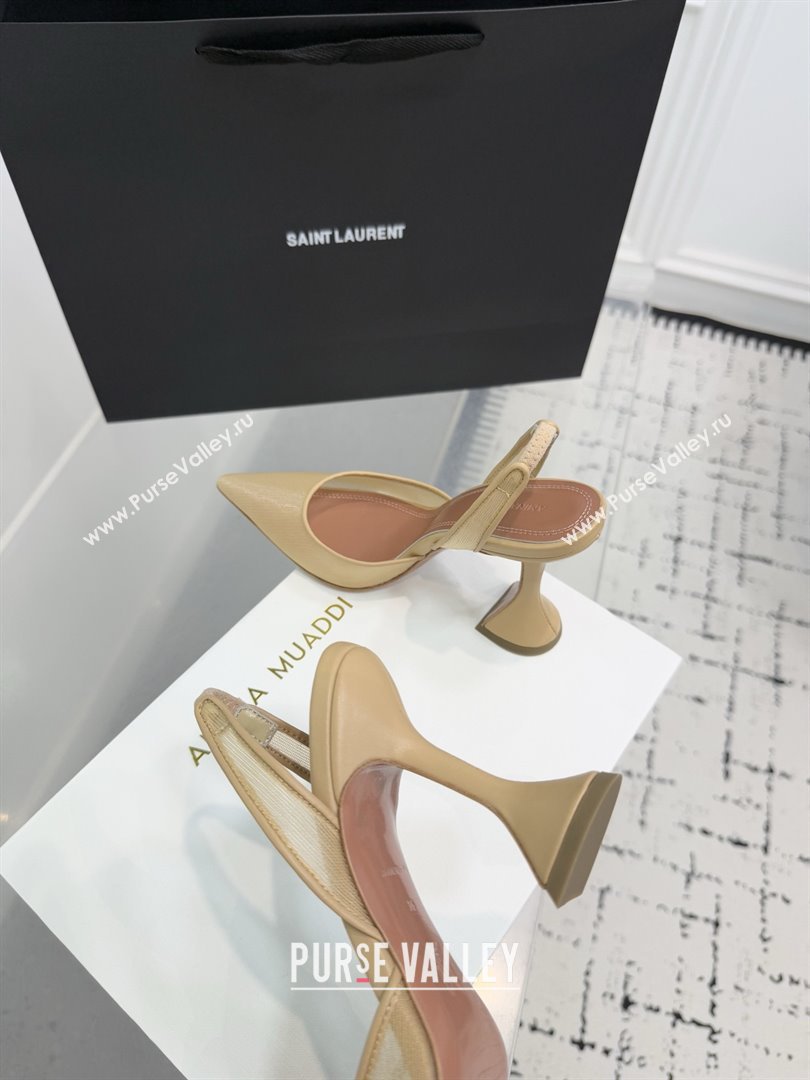 Amina Muaddi Holli Mesh Sling Back Pumps 9.5cm Heel Beige 2025 (MD-25091117)