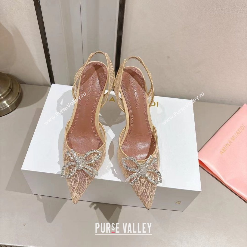 Amina Muaddi Rosie Lace Sling Back Pumps Beige 2025 (MD-25091118)