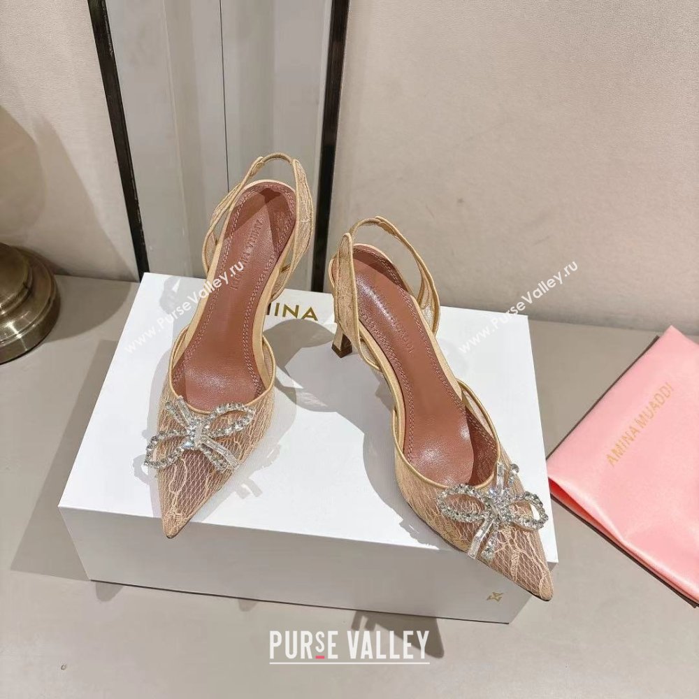 Amina Muaddi Rosie Lace Sling Back Pumps Beige 2025 (MD-25091118)