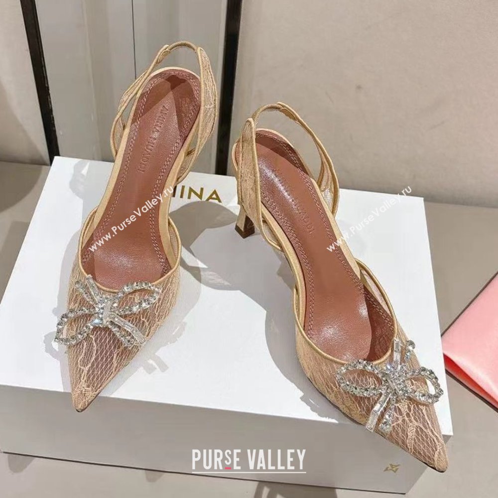 Amina Muaddi Rosie Lace Sling Back Pumps Beige 2025 (MD-25091118)