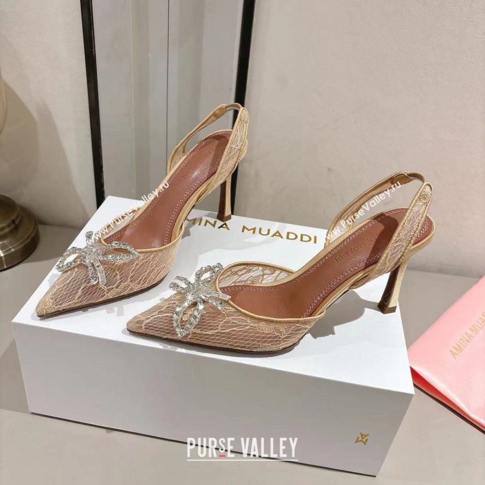 Amina Muaddi Rosie Lace Sling Back Pumps Beige 2025 (MD-25091118)