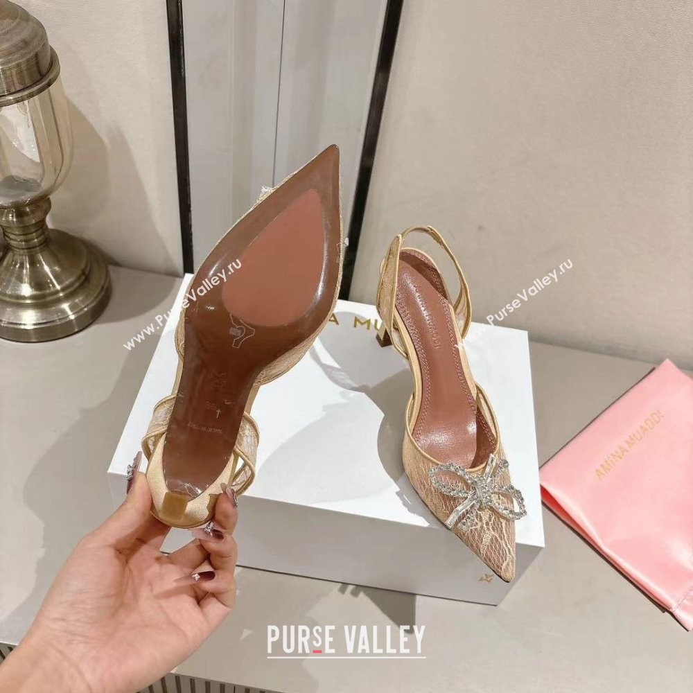 Amina Muaddi Rosie Lace Sling Back Pumps Beige 2025 (MD-25091118)