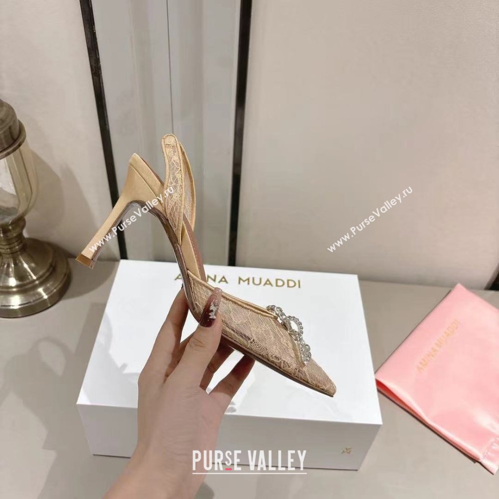 Amina Muaddi Rosie Lace Sling Back Pumps Beige 2025 (MD-25091118)