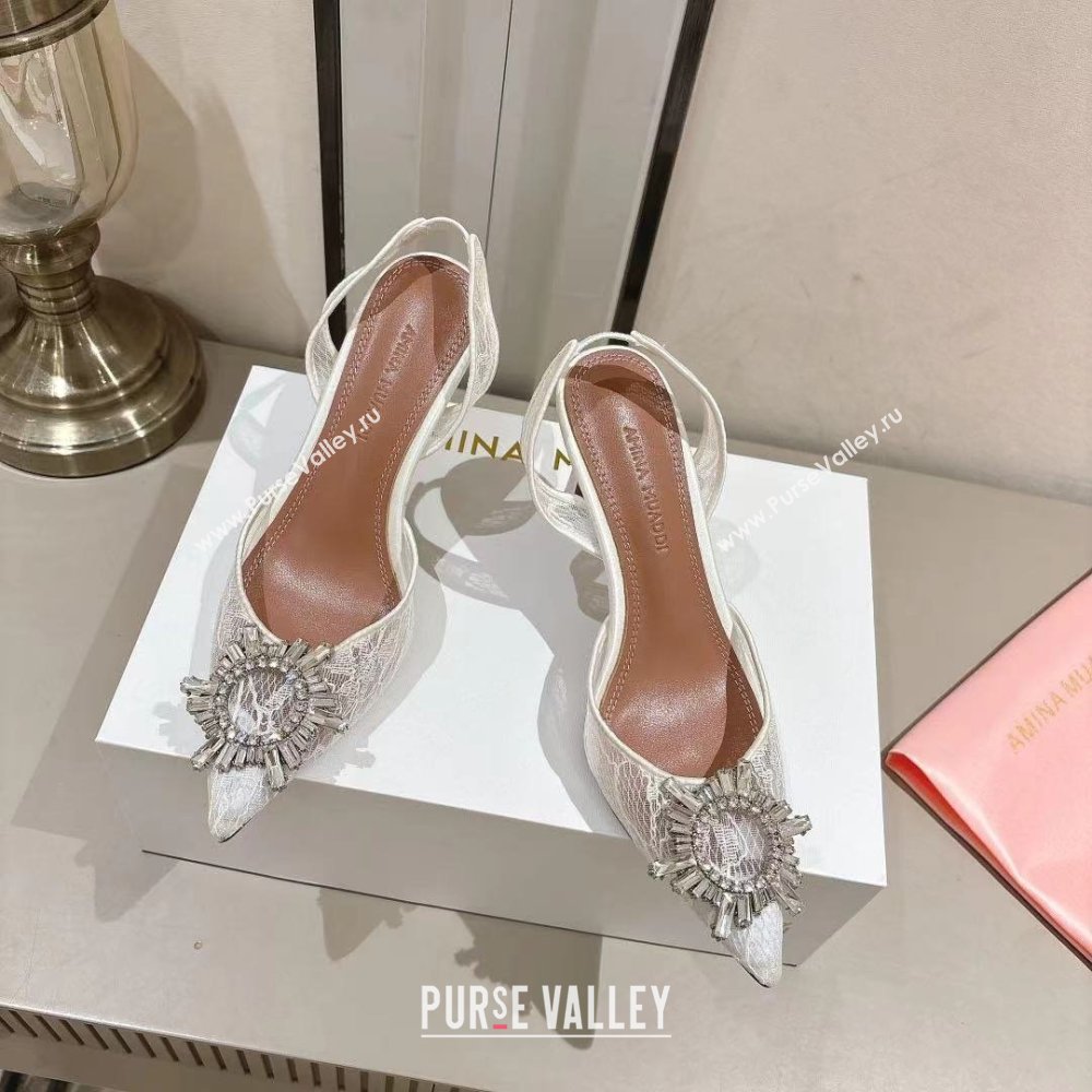 Amina Muaddi Begum Lace Sling Pumps White 2024 (MD-25091119)