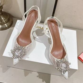 Amina Muaddi Begum Lace Sling Pumps White 2024 (MD-25091119)