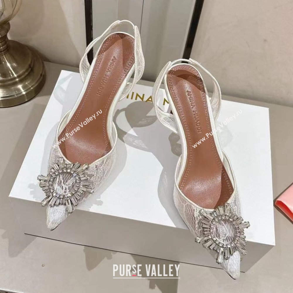 Amina Muaddi Begum Lace Sling Pumps White 2024 (MD-25091119)