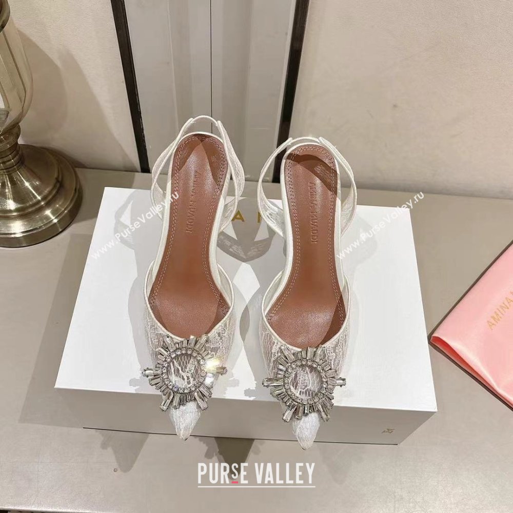 Amina Muaddi Begum Lace Sling Pumps White 2024 (MD-25091119)