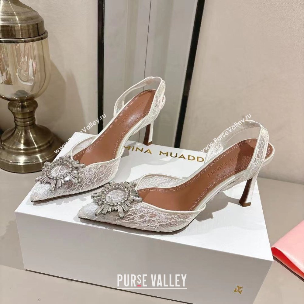 Amina Muaddi Begum Lace Sling Pumps White 2024 (MD-25091119)