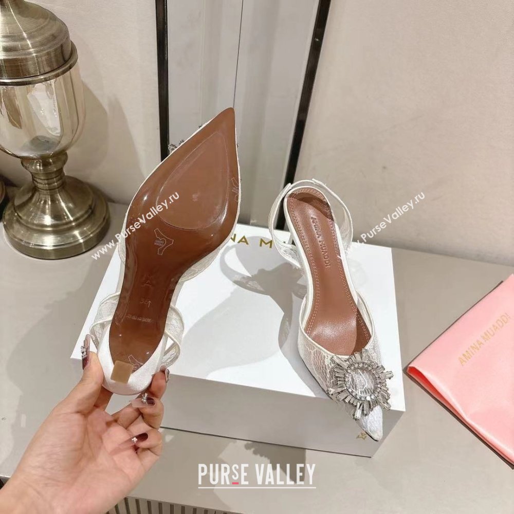 Amina Muaddi Begum Lace Sling Pumps White 2024 (MD-25091119)