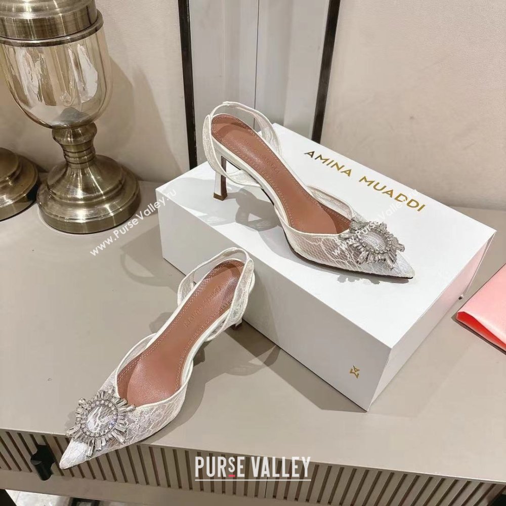 Amina Muaddi Begum Lace Sling Pumps White 2024 (MD-25091119)