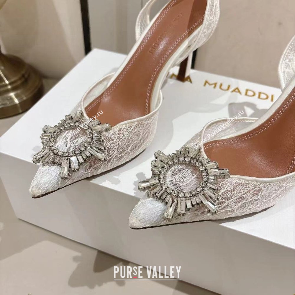 Amina Muaddi Begum Lace Sling Pumps White 2024 (MD-25091119)