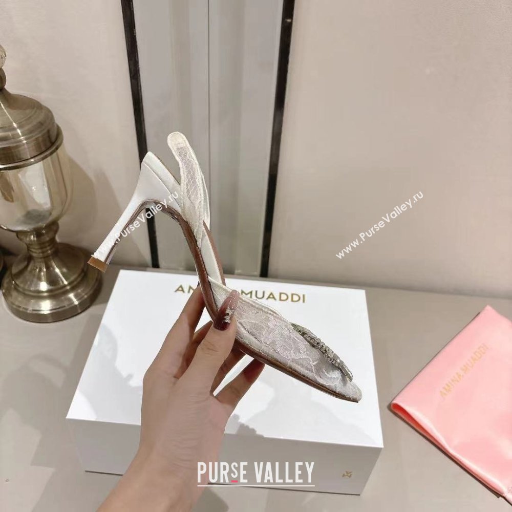 Amina Muaddi Begum Lace Sling Pumps White 2024 (MD-25091119)