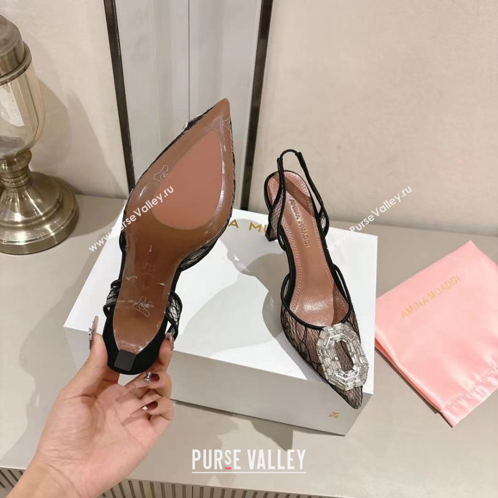 Amina Muaddi Camelia Lace Sling Pumps with Antique Buckle Black 2025 (MD-25091120)