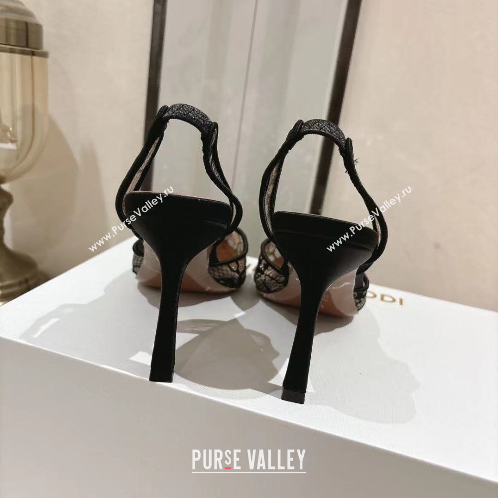 Amina Muaddi Camelia Lace Sling Pumps with Antique Buckle Black 2025 (MD-25091120)