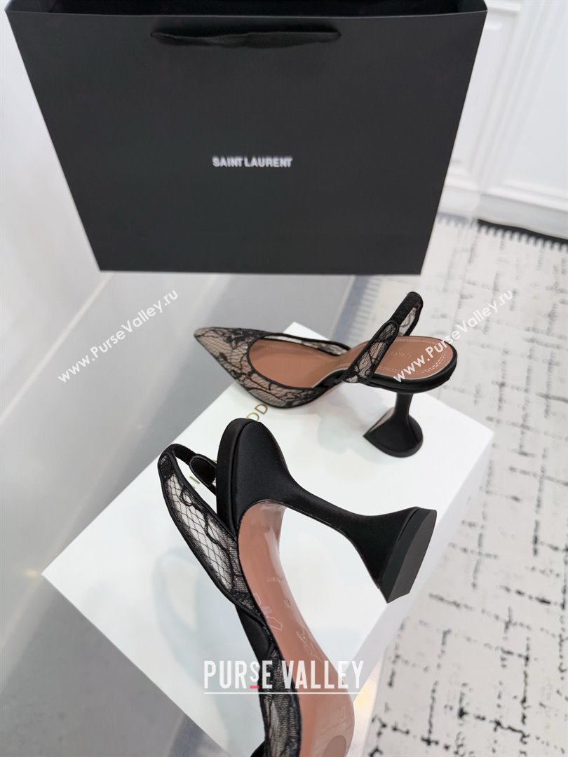 Amina Muaddi Holli Lace Sling Back Pumps 9.5cm Heel Black 2025 (MD-25091111)