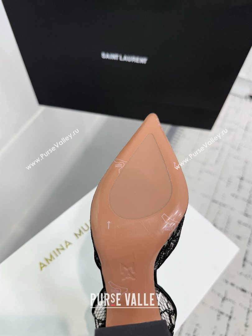 Amina Muaddi Holli Lace Sling Back Pumps 9.5cm Heel Black 2025 (MD-25091111)