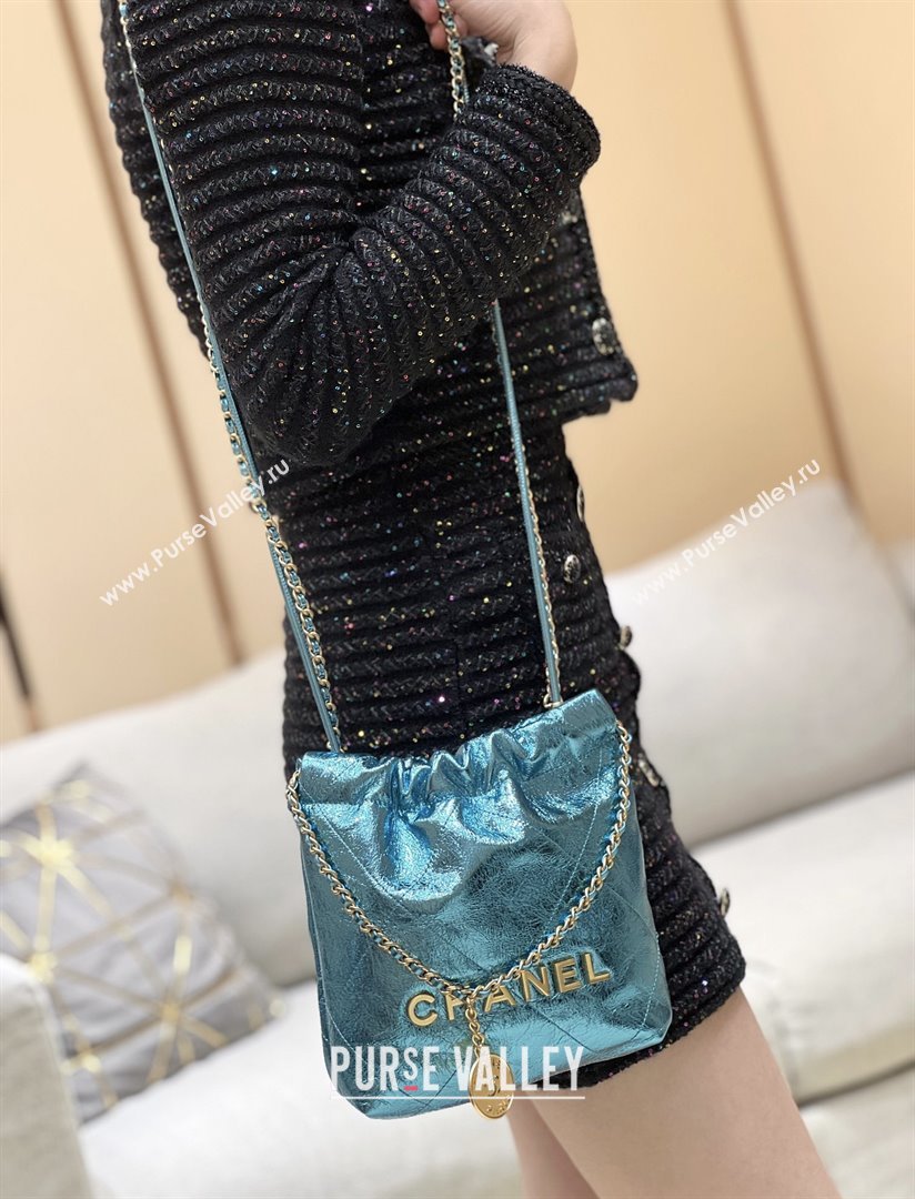 Chanel 22 Mini Bag in Metallic Calfskin AS3980 Blue 2025 Top Quality (SHUNY-25091109)