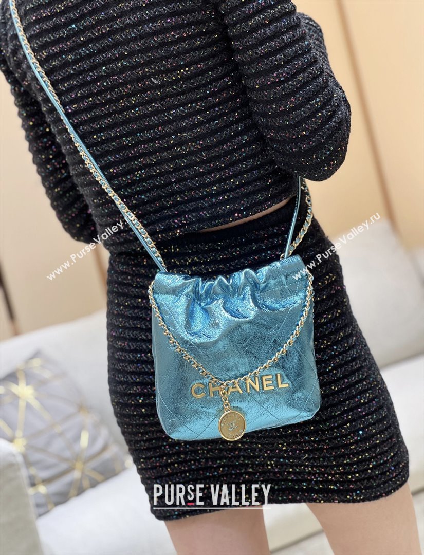 Chanel 22 Mini Bag in Metallic Calfskin AS3980 Blue 2025 Top Quality (SHUNY-25091109)