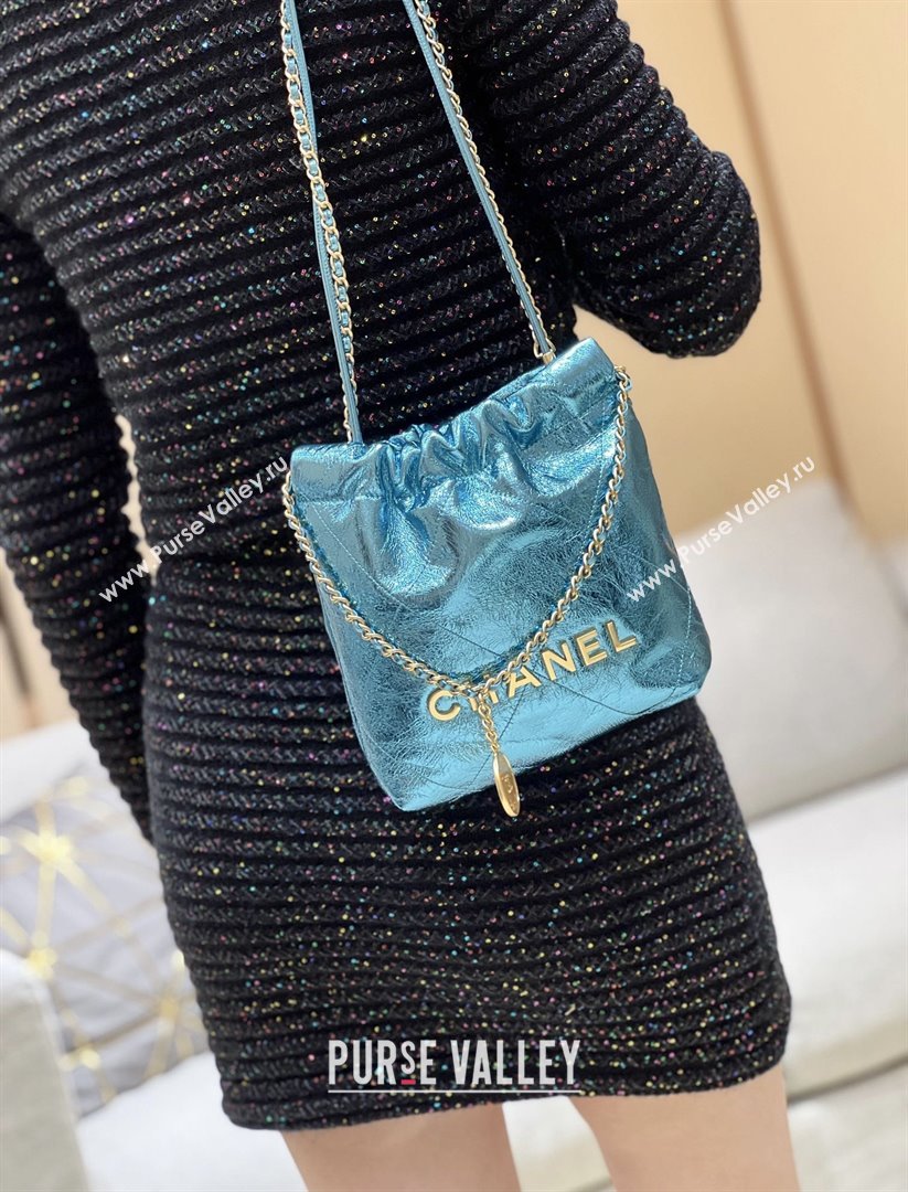 Chanel 22 Mini Bag in Metallic Calfskin AS3980 Blue 2025 Top Quality (SHUNY-25091109)