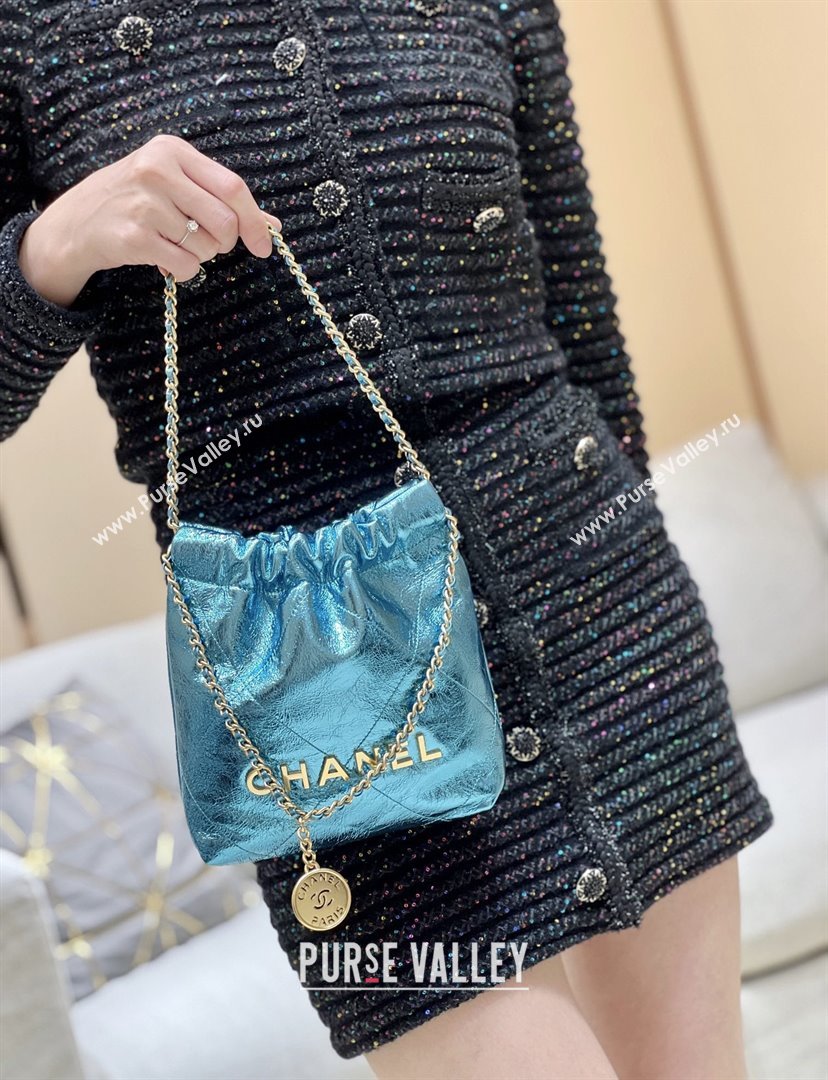 Chanel 22 Mini Bag in Metallic Calfskin AS3980 Blue 2025 Top Quality (SHUNY-25091109)