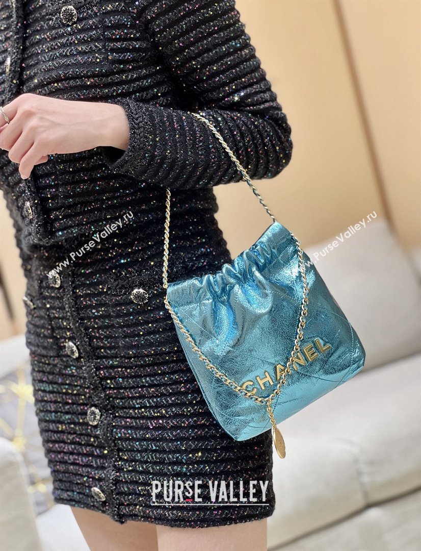 Chanel 22 Mini Bag in Metallic Calfskin AS3980 Blue 2025 Top Quality (SHUNY-25091109)