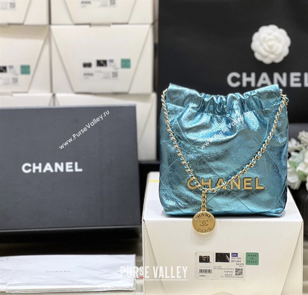 Chanel 22 Mini Bag in Metallic Calfskin AS3980 Blue 2025 Top Quality (SHUNY-25091109)