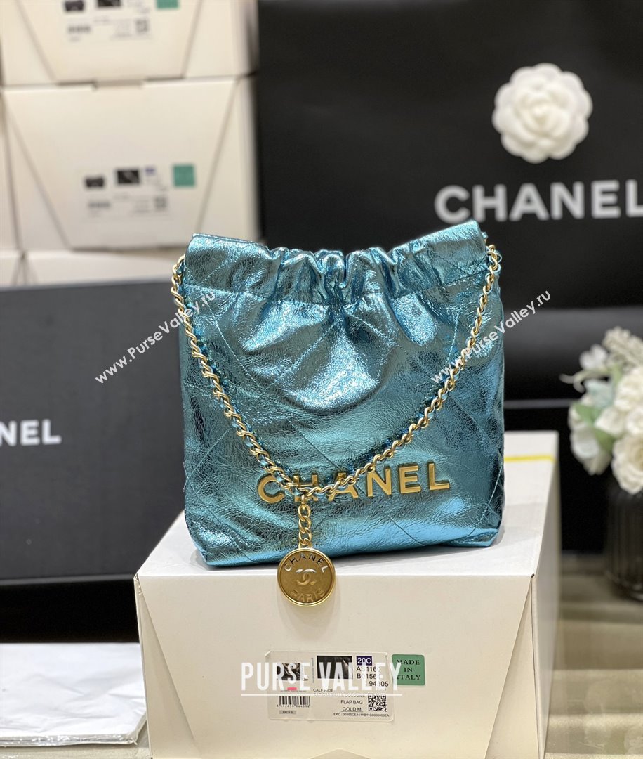 Chanel 22 Mini Bag in Metallic Calfskin AS3980 Blue 2025 Top Quality (SHUNY-25091109)