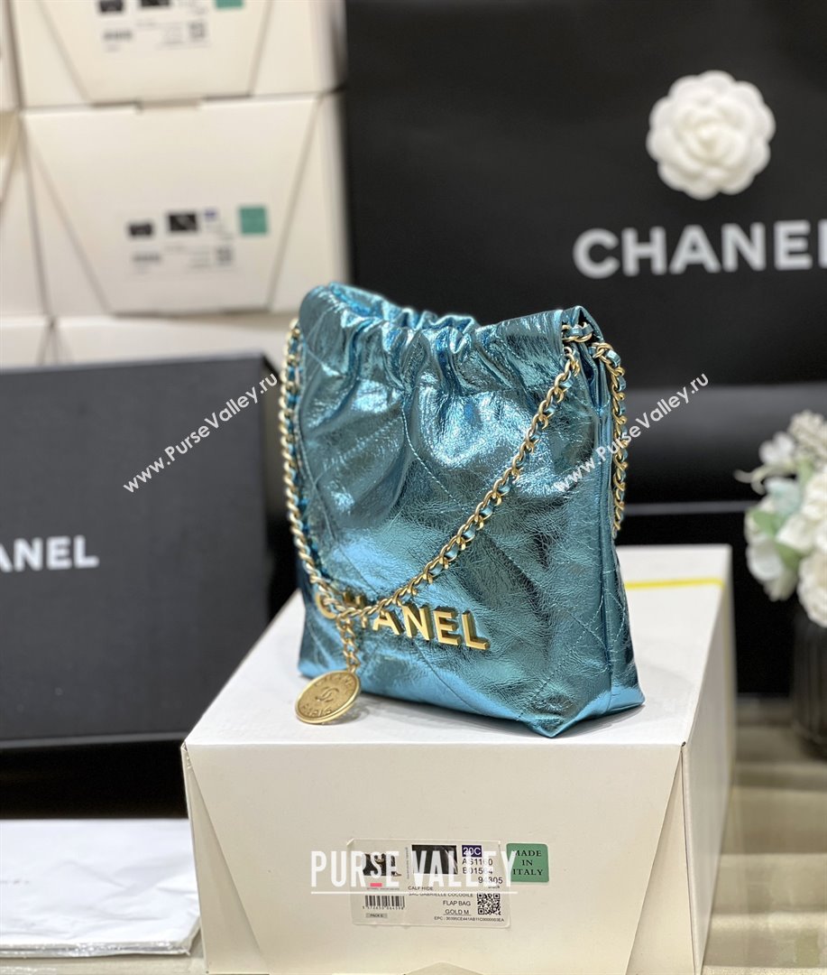 Chanel 22 Mini Bag in Metallic Calfskin AS3980 Blue 2025 Top Quality (SHUNY-25091109)
