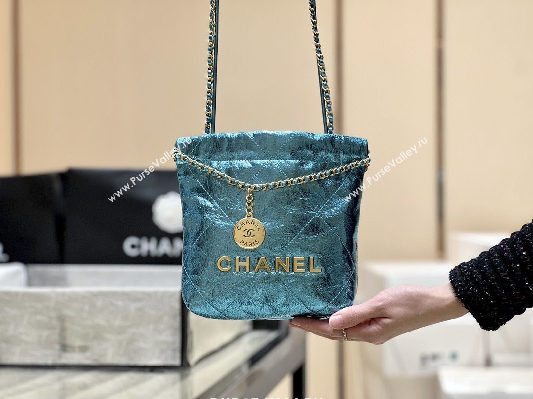 Chanel 22 Mini Bag in Metallic Calfskin AS3980 Blue 2025 Top Quality (SHUNY-25091109)